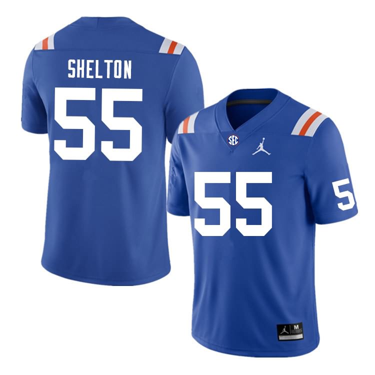 Men's NCAA Florida Gators Antonio Shelton #55 Stitched Authentic Nike Blue Throwback College Football Jersey DCU1165XV